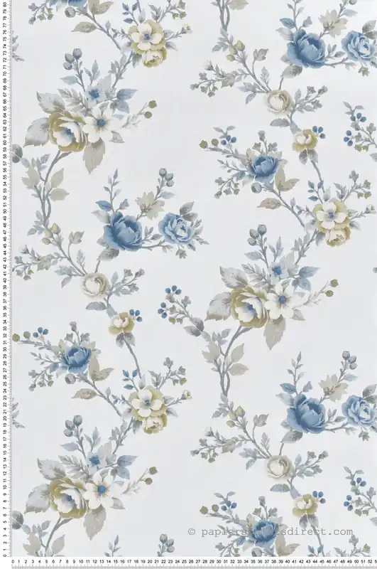 Commande En Gros Papier peint Ramage Fleuri bleu grège - Garden Party 2 de Montecolino Réf. MC-8327