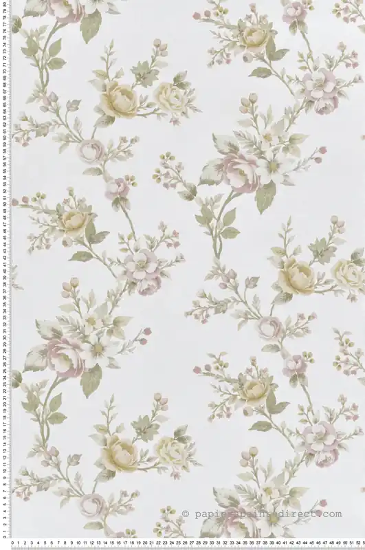 Papier peint Ramage Fleuri beige vert pastel - Garden Party 2 de Montecolino Réf. MC-8325 Seulement Aujourd'hui