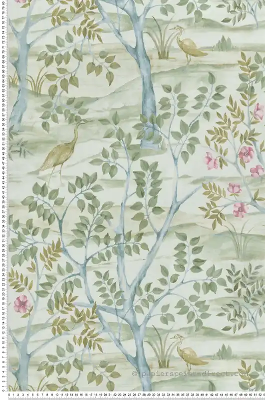Commande En Gros Papier peint Nature Héron Aquarelle vert - Garden Party 2 de Montecolino Réf. MC-8317