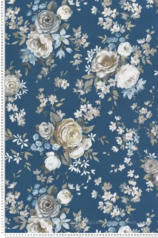 Solde Papier peint Classique Grosse Fleur bleu taupe - Garden Party 2 de Montecolino Réf. MC-8313