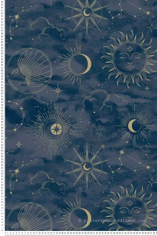 Super Prix Papier peint Soleil Mystique Contemporain bleu doré - Imagine de Lutèce Réf. LTC-DL27587