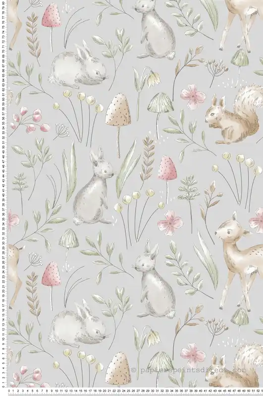 Quantité Limitée Papier peint Animaux Lapin Forêt gris - Imagine de Lutèce Réf. LTC-DL27546