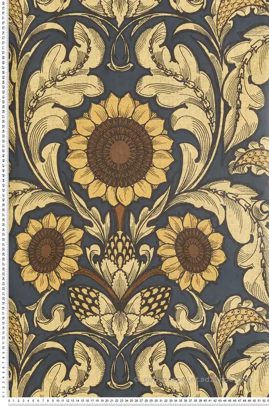 Papier peint Médaillon Tournesol Vintage jaune bleu - The Wall Llewelyn-Bowen de Lutèce Réf. LTC-LB25147 Must-Have