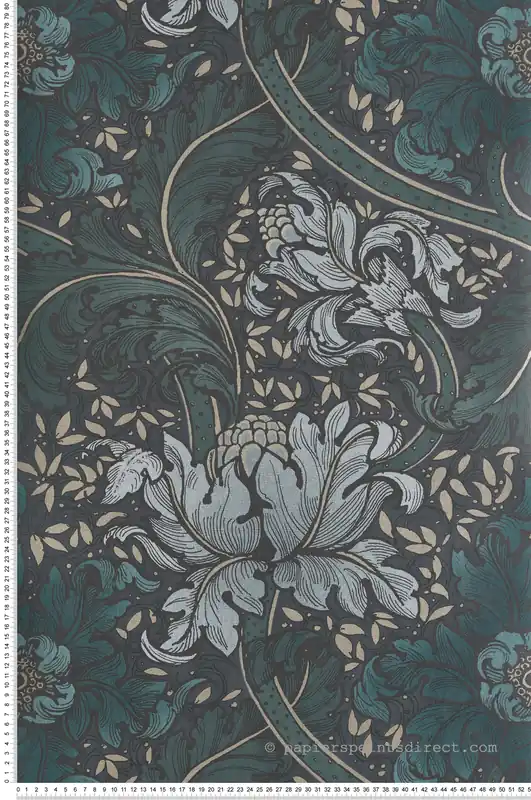 Nouveauté Papier peint Fleur Renaissance Baroque vert pétrole doré - The Wall Llewelyn-Bowen de Lutèce Réf. LTC-LB25144