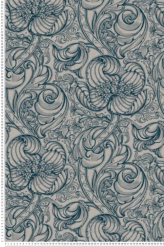 Papier peint Entrelacs Tulipe Lys bleu nuit beige - The Wall Llewelyn-Bowen de Lutèce Réf. LTC-LB25116 Populaire