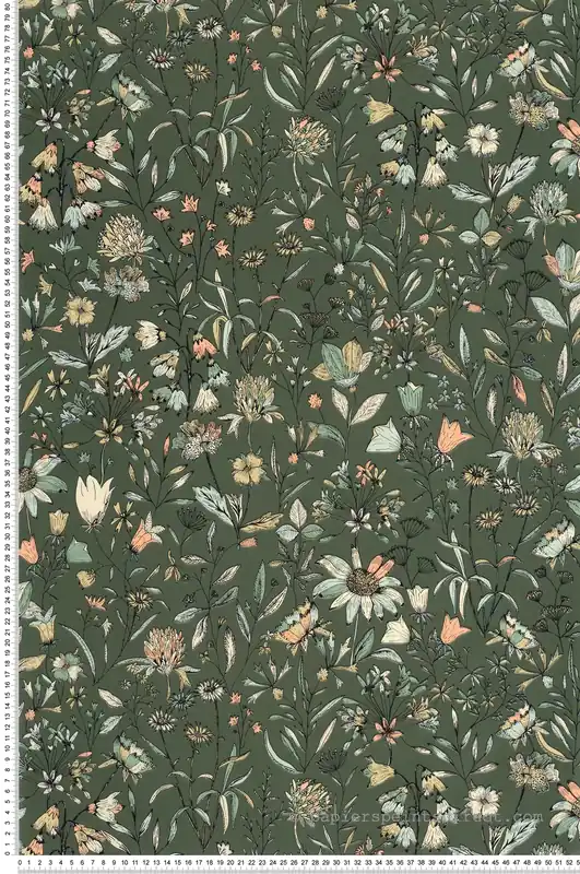 Certifié Papier peint Fleur Jardin de Giverny vert anglais - Art of Botany de Casélio Réf. AOB103007381