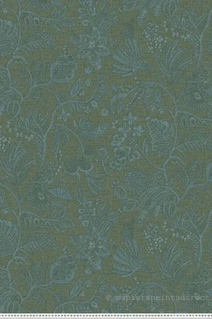 Dernière Chance Papier peint Brodé Floral Pastel émeraude - Broderies de Casamance Réf. CAS-76961018