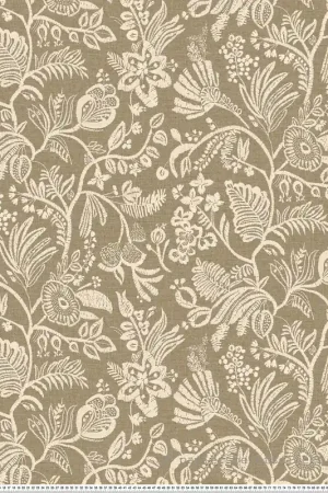 Super Prix Papier peint Brodé Floral Pastel kaki - Broderies de Casamance Réf. CAS-76960916