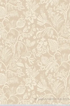 Papier peint Brodé Floral Pastel sable - Broderies de Casamance Réf. CAS-76960202 Meilleur Choix