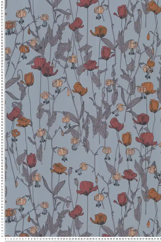 Prix Cassé Papier peint Coquelicot Fleur bleu ciel - Soline de Lutèce Réf. LTC-51250101