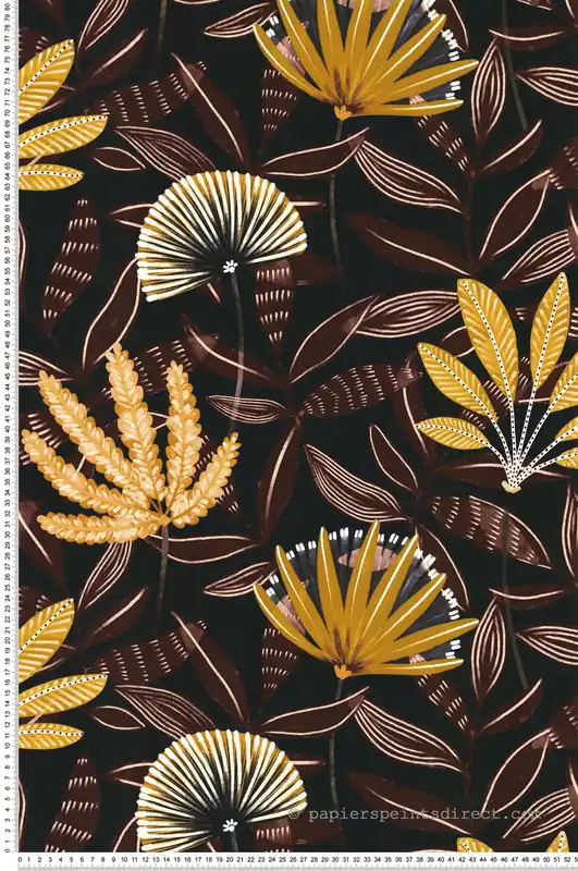 Prix Bas Papier peint Fleuri Capetown chocolat moutarde - Jardin d‘Eden de Lutèce Réf. LTC-51251308