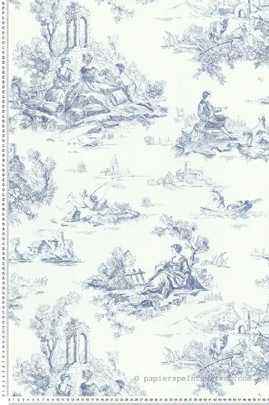 Soldes Papier peint Toile De Jouy bleu - Les Essentiels de Lutèce Réf. LTC-51247901