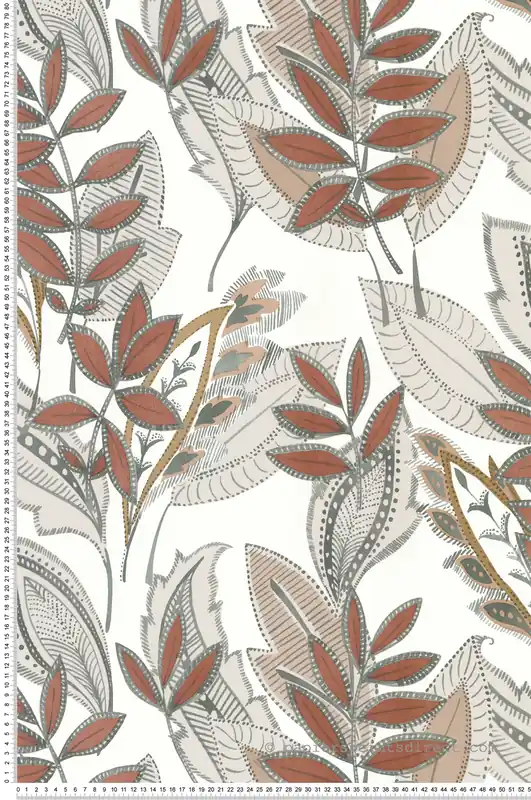 Papier peint Feuillage Tribal brique - Les Essentiels de Lutèce Réf. LTC-51246810 Vente Directe