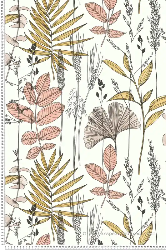 Papier peint Exotique Ginkgo Graminée beige rose - Les Essentiels de Lutèce Réf. LTC-51210307 Commande En Gros