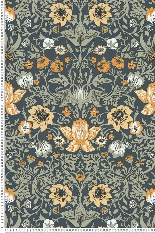Marque Papier peint Vintage Ornement Fleuri marine ocre - Les Essentiels de Lutèce Réf. LTC-11250501