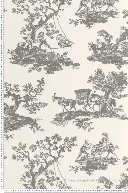 Soldes Papier peint Classique Cadence gris - Les Belles Toiles De Jouy 2 de Casadéco Réf. BTJD201699310