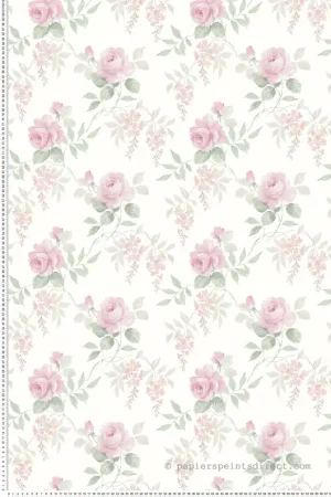 Papier peint Roses Feuillages rose pêche - Alice et Rose de Lutèce Réf. LTC-VI81911 Petit Prix