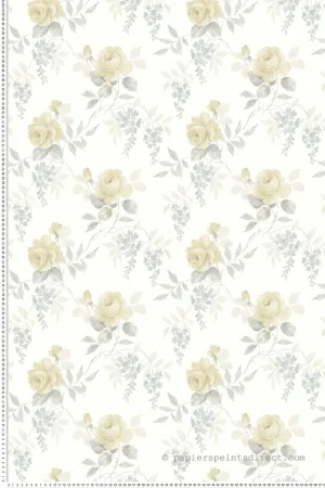 Paiement Sécurisé Papier peint Roses Feuillages jaune pâle - Alice et Rose de Lutèce Réf. LTC-VI81903