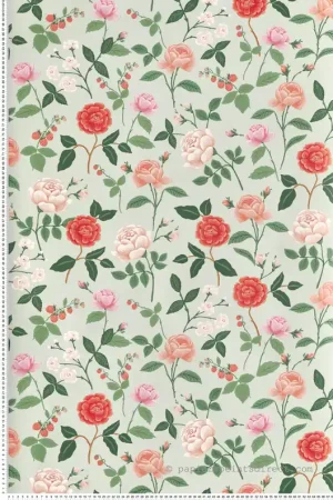 Produit De Marque Papier peint Fleurs Romantiques saumon vert amande - Rifle Paper Co. 3 de York (Initiales) Réf. INI-RF7545
