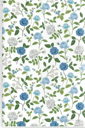 Papier peint Fleurs Romantiques bleu blanc - Rifle Paper Co. 3 de York (Initiales) Réf. INI-RF7543 Jusqu'à Épuisement Des Stocks