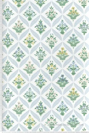 Commande En Gros Papier peint Classique Floral Estee Garden bleu ciel doré - Rifle Paper Co. 3 de York (Initiales) Réf. INI-RF7514