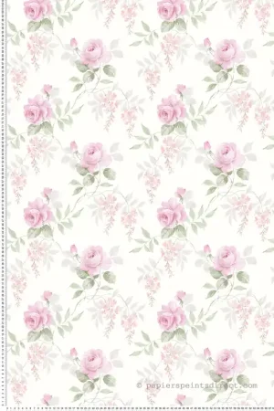 Populaire Papier peint Roses Feuillages rose mauve - Alice et Rose de Lutèce Réf. LTC-VI81901