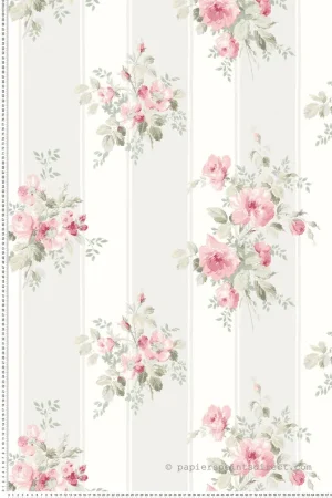 Certifié Papier peint Classique Rayures Bouquets rose - Alice et Rose de Lutèce Réf. LTC-VI80901