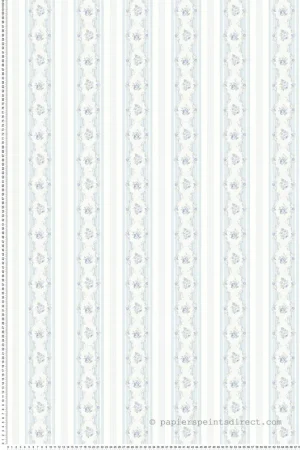 Papier peint Rayures Classique Fleuries bleu - Alice et Rose de Lutèce Réf. LTC-VI80502 Haute Qualité