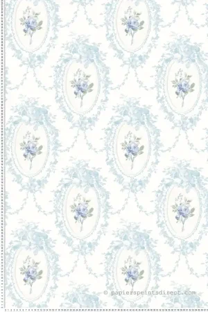 Authentique Papier peint Médaillon Fleuri Classique bleu - Alice et Rose de Lutèce Réf. LTC-VI80302