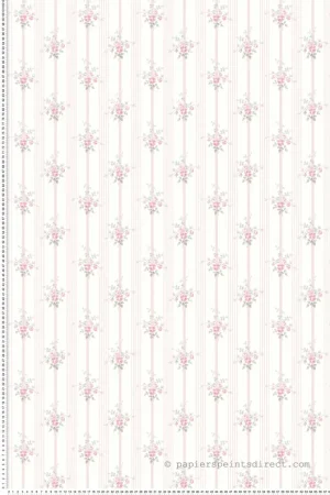 Promotion Saisonnière Papier peint Rayures Fleurs rose - Alice et Rose de Lutèce Réf. LTC-VI80201