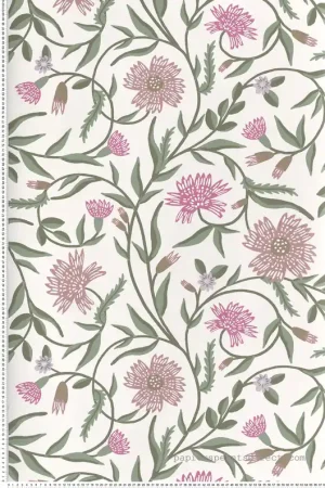 Papier peint Floral Élégant Aster rose beige - Rifle Paper Co. 3 de York (Initiales) Réf. INI-RF7436 Nouveauté