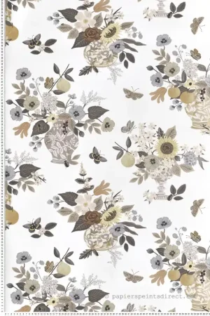 Remise Papier peint Bouquets Fleuris Studies gris taupe - Rifle Paper Co. 3 de York (Initiales) Réf. INI-RF7403