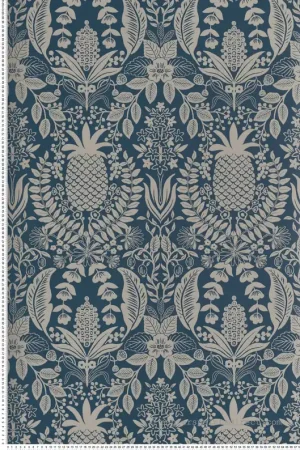 Bon Plan Papier peint Vintage Pineapple Damask marine beige - Rifle Paper Co. 3 de York (Initiales) Réf. INI-RF7486