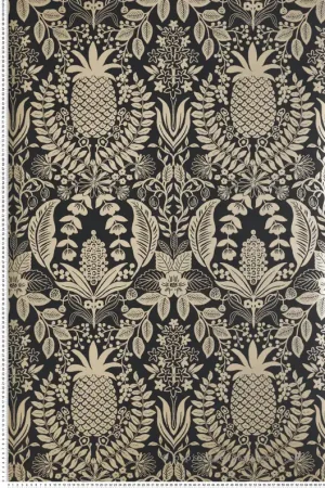Papier peint Vintage Pineapple Damask noir doré - Rifle Paper Co. 3 de York (Initiales) Réf. INI-RF7483 Nouvel Arrivage