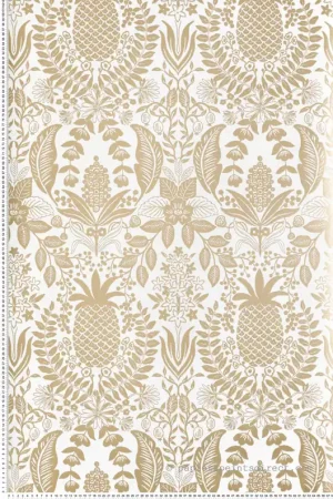 Populaire Papier peint Vintage Pineapple Damask doré - Rifle Paper Co. 3 de York (Initiales) Réf. INI-RF7482