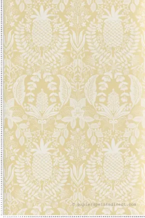 Jusqu'à Épuisement Des Stocks Papier peint Vintage Pineapple Damask jaune citron - Rifle Paper Co. 3 de York (Initiales) Réf. INI-RF7481