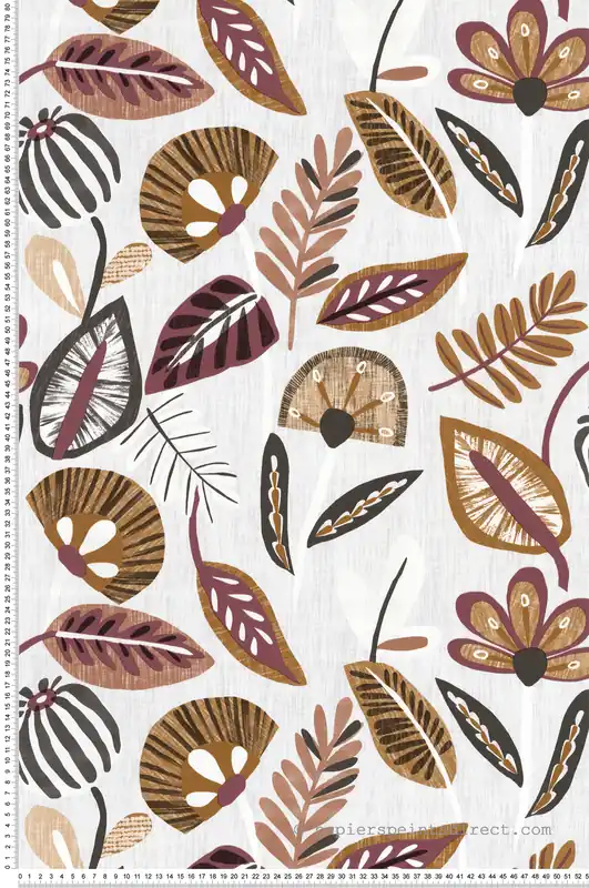Papier peint Herbier Papyrus prune camel - Aroma de Lutèce Réf. LTC-51252110 Bon Plan