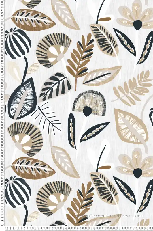 Satisfait Ou Remboursé Papier peint Herbier Papyrus noir beige - Aroma de Lutèce Réf. LTC-51252109