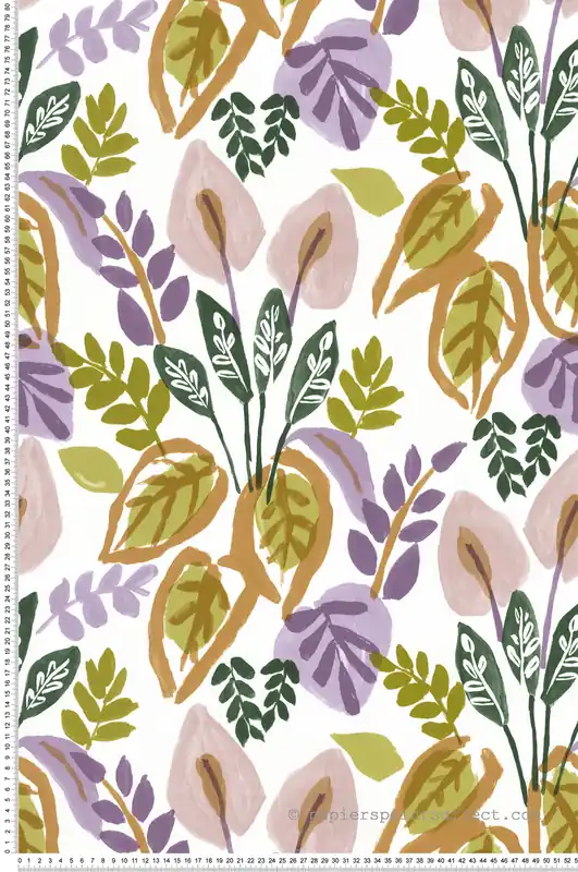 Papier peint Feuille Tropicale Arum mauve vert - Aroma de Lutèce Réf. LTC-51251803 Expédié Aujourd'hui