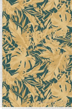 Nouvelle Collection Papier peint Jungle Végétaux Earthlines bleu canard doré - Cosmoliving d‘A.S. Création Réf. AS-790636