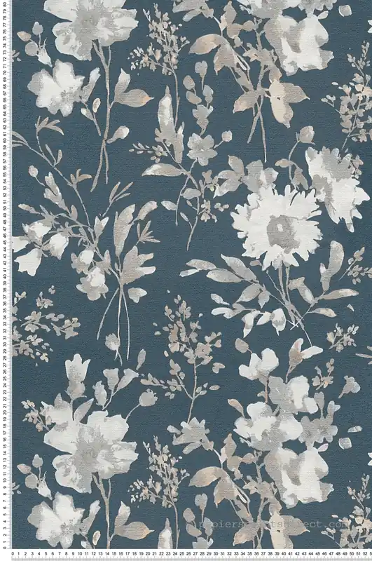 Livraison Express Papier peint Fleur Pétale Poetry bleu marine argenté - Cosmoliving d‘A.S. Création Réf. AS-790615