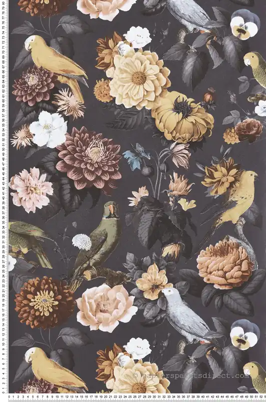 Papier peint Perroquet Fleurs noir irisé - Maison Paradis de Lutèce Réf. LTC-MP15549 Marque