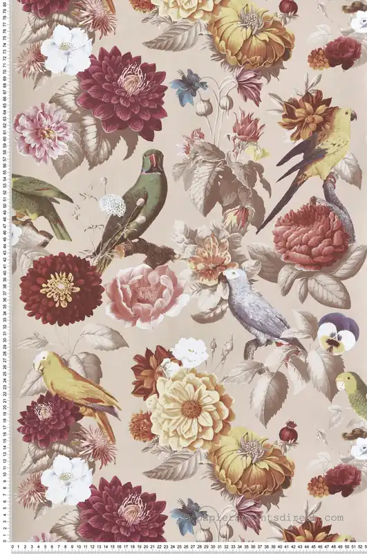 Papier peint Perroquet Fleurs rose irisé - Maison Paradis de Lutèce Réf. LTC-MP15548 Petit Prix