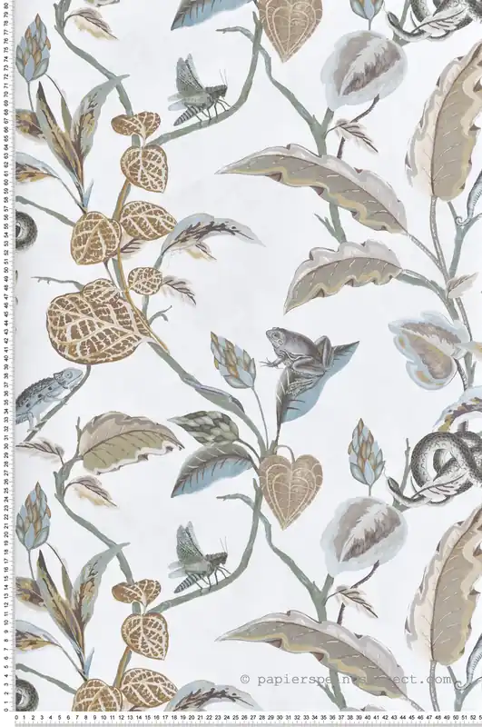 Papier peint Animaux Botanique Feuillage bleu doux doré - Maison Paradis de Lutèce Réf. LTC-MP15506 Soldes