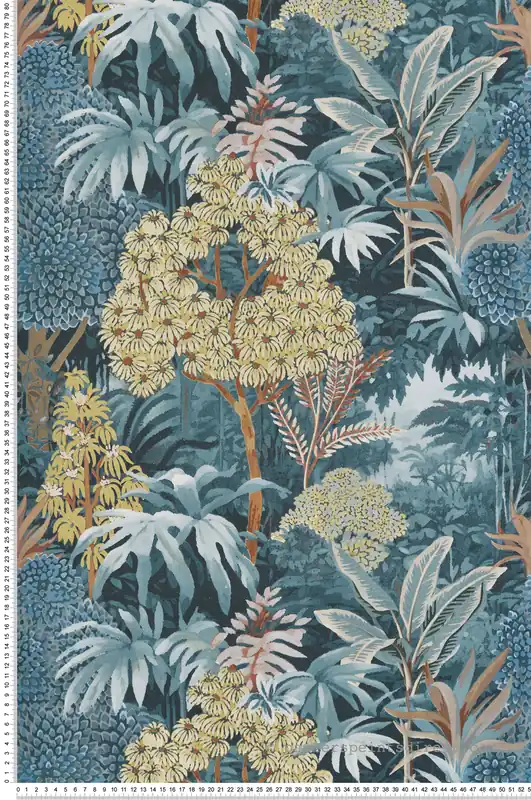 Papier peint Feuillage Artémis bleu pétrole doré - Maison Paradis de Lutèce Réf. LTC-MP15502 Affaire À Saisir