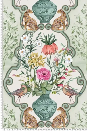 Papier peint Bouquet Vintage Sundara vert - Ananda d‘Osborne & Little Réf. OSB-W8031-03 Promotion Saisonnière