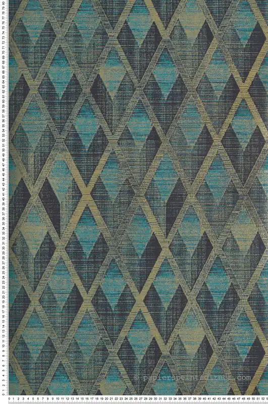 Vente Directe Papier peint Losange Ethnique Facet turquoise doré - The Texture Book de Masureel Réf. MAS-CAB503