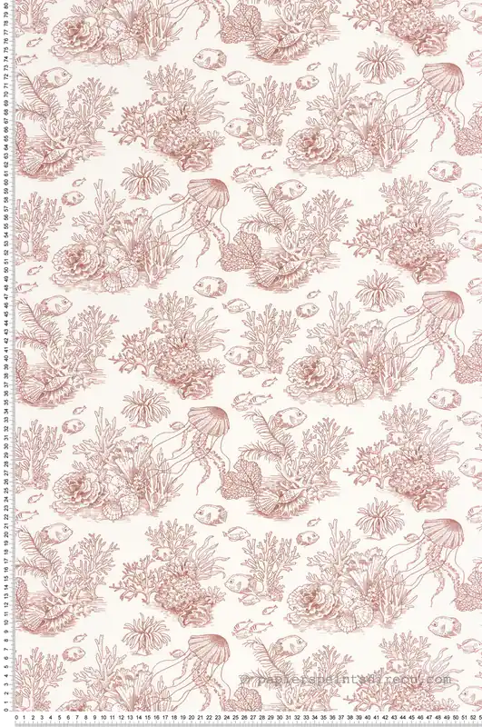 Meilleure Vente Papier peint Toile de Jouy Marin Côte Sauvage rouge - Seaside de Casadéco Réf. SEAS201478338