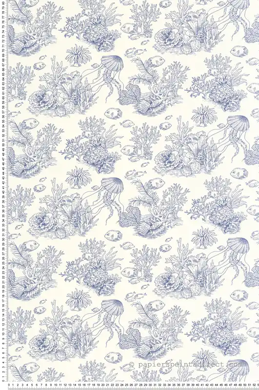 Achat Immédiat Papier peint Toile de Jouy Marin Côte Sauvage bleu - Seaside de Casadéco Réf. SEAS201476446