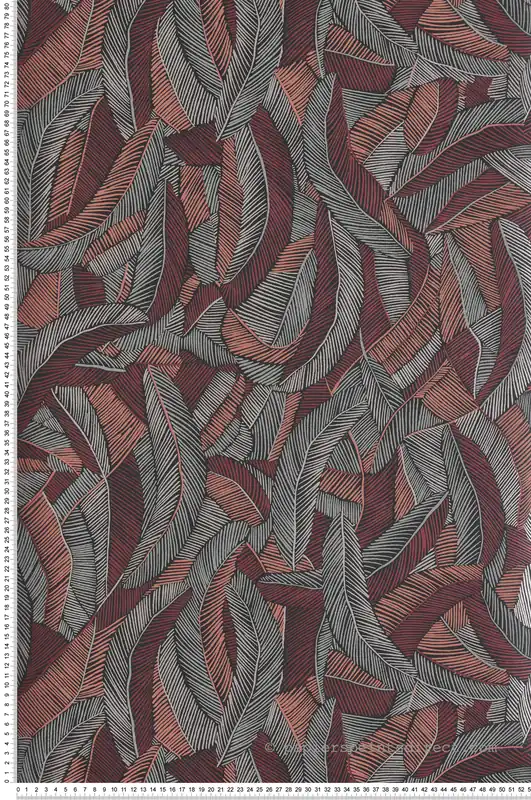 Solde Papier peint Feuille Pennas bordeaux métallisé - Romance de Masureel Réf. MAS-ROM204